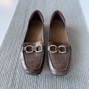Easy Spirit Avienta Brown Croc Leather Brass Horsebit Loafers Shoes Size 10M